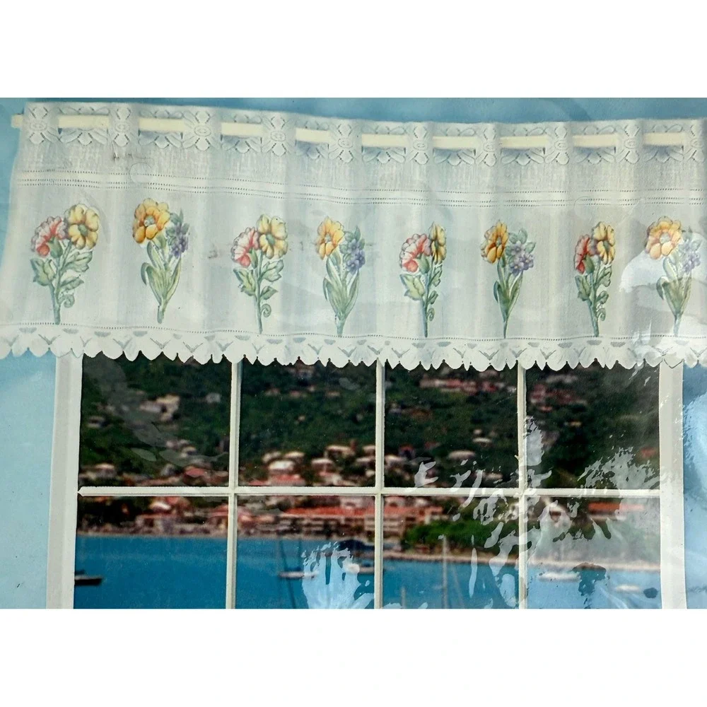 Vintage Lace Valance Lot 3 Daisy Floral Cottagecore Kitchen Curtain White 15X60
